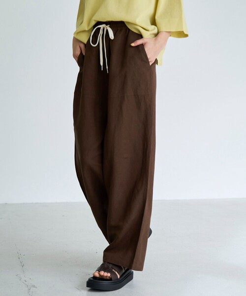 coen（コーエン）の「【接触冷感】リネンレーヨン ベイカーワイドパンツ（WEB限定サイズあり）（その他パンツ・レディース・ダークブラウン/その他1/オリーブ/ブラック・L/M/S/XL）」の2枚目の写真
