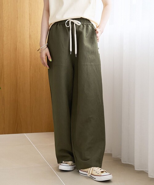 coen（コーエン）の「【接触冷感】リネンレーヨン ベイカーワイドパンツ（WEB限定サイズあり）（その他パンツ・レディース・ダークブラウン/その他1/オリーブ/ブラック・L/M/S/XL）」の3枚目の写真