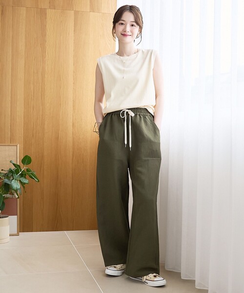 coen(コーエン)の「【接触冷感】リネンレーヨン ベイカーワイドパンツ(WEB限定サイズあり/インフルエンサー紹介アイテム)(その他パンツ・レディース・ダークブラウン/その他1/オリーブ/ブラック・L/M/S/XL)」の16枚目の写真