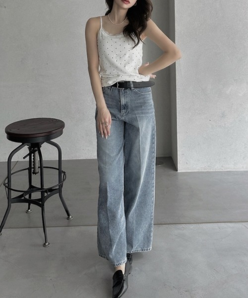 TREOVER（トレオーバー）の「レース×ドットのトレンドミックス カップ付きキャミソール（キャミソール・レディース・オフホワイト/ブラック・FREE）」の6枚目の写真