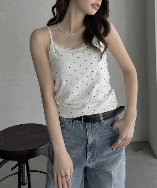 TREOVER（トレオーバー）の「レース×ドットのトレンドミックス カップ付きキャミソール（キャミソール・レディース・オフホワイト/ブラック・FREE）」の12枚目の写真