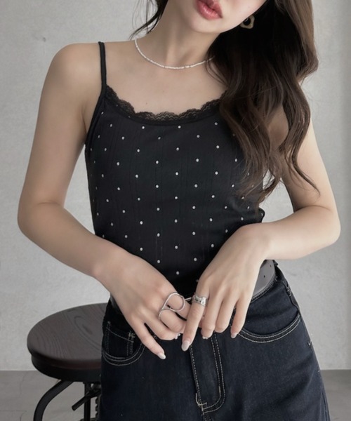 TREOVER（トレオーバー）の「レース×ドットのトレンドミックス カップ付きキャミソール（キャミソール・レディース・オフホワイト/ブラック・FREE）」の15枚目の写真