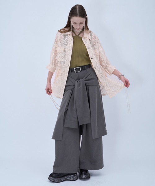 HARE（ハレ）の「シャツレイヤーライクワイドパンツ(HARE)（スラックス・レディース・グレー/ブラック・FREE）」の6枚目の写真