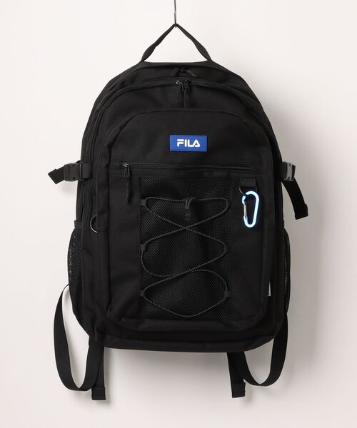 FILA（フィラ）の「FILA（フィラ）撥水加工 ドローコードデザインバックパック  カラビナ付き/リュックサック A4 PC収納 メンズ レディース 通学 通勤（バックパック/リュック・メンズ・ブラック×ブラック/ブラック×レッド/ブラック×ブルー・FREE）」の3枚目の写真
