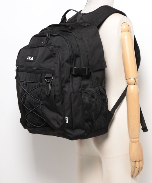FILA（フィラ）の「FILA（フィラ）撥水加工 ドローコードデザインバックパック  カラビナ付き/リュックサック A4 PC収納 メンズ レディース 通学 通勤（バックパック/リュック・メンズ・ブラック×ブラック/ブラック×レッド/ブラック×ブルー・FREE）」の8枚目の写真