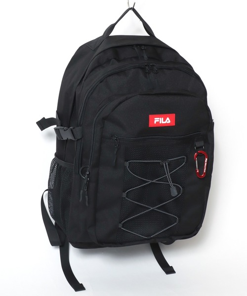 FILA(フィラ)の「FILA(フィラ)撥水加工 ドローコードデザインバックパック カラビナ付き/リュックサック A4 PC収納 メンズ レディース 通学 通勤(バックパック/リュック・メンズ・ブラック×ブラック/ブラック×レッド/ブラック×ブルー・FREE)」の7枚目の写真