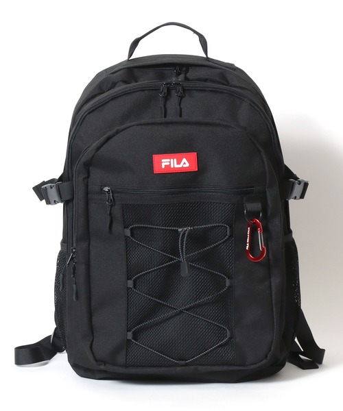 FILA(フィラ)の「FILA(フィラ)撥水加工 ドローコードデザインバックパック カラビナ付き/リュックサック A4 PC収納 メンズ レディース 通学 通勤(バックパック/リュック・メンズ・ブラック×ブラック/ブラック×レッド/ブラック×ブルー・FREE)」の8枚目の写真