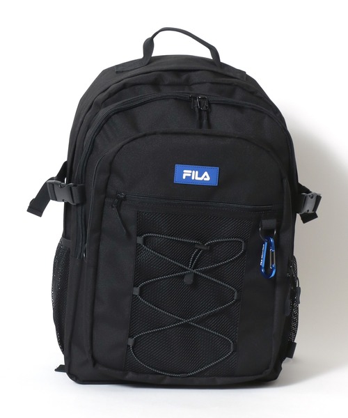 FILA(フィラ)の「FILA(フィラ)撥水加工 ドローコードデザインバックパック カラビナ付き/リュックサック A4 PC収納 メンズ レディース 通学 通勤(バックパック/リュック・メンズ・ブラック×ブラック/ブラック×レッド/ブラック×ブルー・FREE)」の11枚目の写真