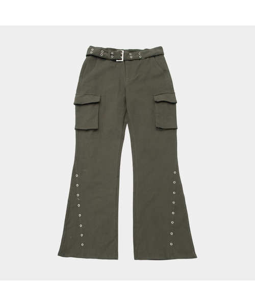 PLACE STUDIO（プレイススタジオ）の「アイレットベルト付きレイヤードダブルカーゴローライズブーツカットコットンパンツ_3COLOR（その他パンツ・レディース・ホワイト/チャコール/ブラック・SMALL/MEDIUM）」の3枚目の写真