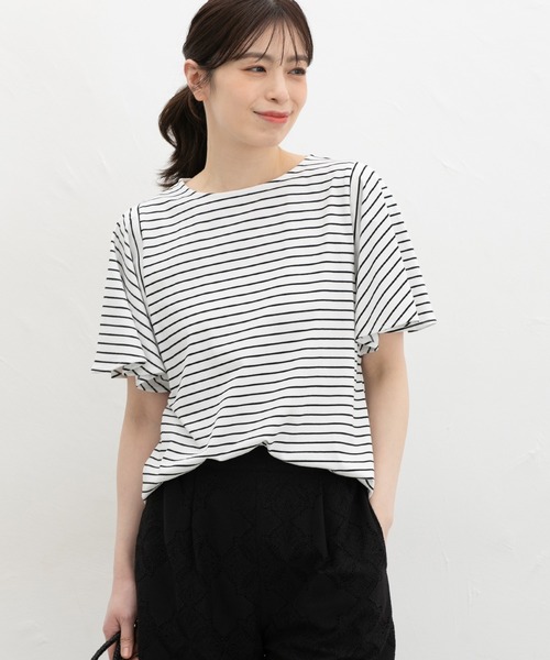 Honeys(ハニーズ)の「【ハニさら・接触冷感・UVカット】フレアスリーブトップス(Tシャツ/カットソー・レディース・アイボリー/ホワイト×ブラック/ブラック/ブルー/イエロー・3L/L/LL/M/S)」の20枚目の写真