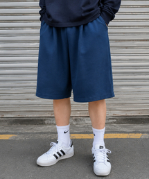 ダブルコットンワイドワンタックトレーニングショートパンツブルー