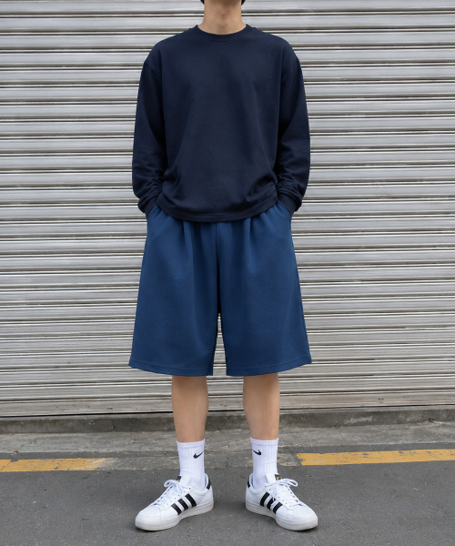 MOZMOZ(モズモズ)の「ダブルコットンワイドワンタックトレーニングショートパンツブルー(その他パンツ・レディース・その他・1/2/3)」の2枚目の写真
