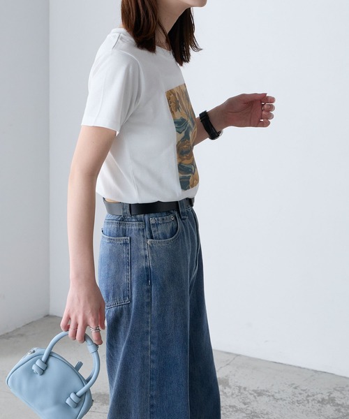 BONLECILL（ボンルシール）の「フラワーアートプリントT（Tシャツ/カットソー・レディース・オフホワイト/ネイビー/チャコールグレー・FREE）」の7枚目の写真