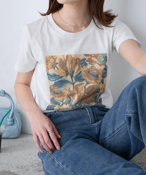 BONLECILL（ボンルシール）の「フラワーアートプリントT（Tシャツ/カットソー・レディース・オフホワイト/ネイビー/チャコールグレー・FREE）」の11枚目の写真