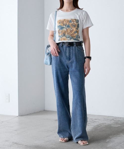 BONLECILL（ボンルシール）の「フラワーアートプリントT（Tシャツ/カットソー・レディース・オフホワイト/ネイビー/チャコールグレー・FREE）」の12枚目の写真