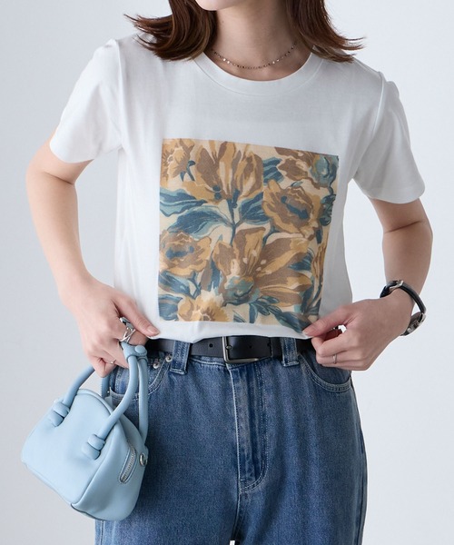 BONLECILL（ボンルシール）の「フラワーアートプリントT（Tシャツ/カットソー・レディース・オフホワイト/ネイビー/チャコールグレー・FREE）」の15枚目の写真