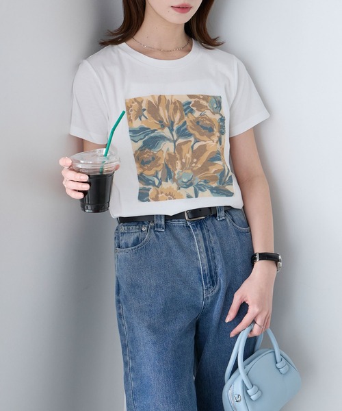 BONLECILL（ボンルシール）の「フラワーアートプリントT（Tシャツ/カットソー・レディース・オフホワイト/ネイビー/チャコールグレー・FREE）」の16枚目の写真