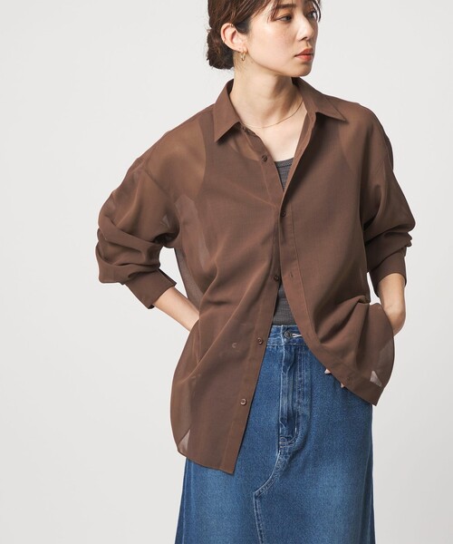 CITEN(シテン)の「<CITEN>エッセンシャルシアーシャツ(シャツ/ブラウス・レディース・ダークブラウン/オフホワイト/ライトブルー・S/M)」の1枚目の写真