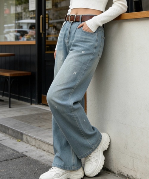 SHOUYO（ショウヨウ）の「ヴィンテージライク ダメージワイドデニムパンツ（デニムパンツ・レディース・ブルー・M）」の9枚目の写真