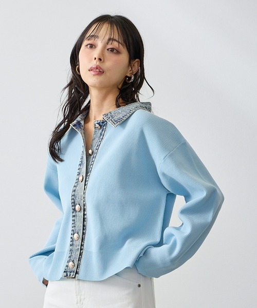 Anclear oui(アンクリアウィ)の「スポンディッシュデニム切替カーディガン(カーディガン/ボレロ・レディース・LT.Gray/サックスブルー系/PINK/Navy・F)」の3枚目の写真