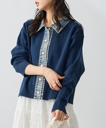 スポンディッシュデニム切替カーディガン