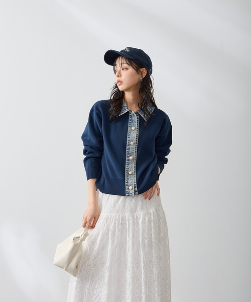 Anclear oui(アンクリアウィ)の「スポンディッシュデニム切替カーディガン(カーディガン/ボレロ・レディース・LT.Gray/サックスブルー系/PINK/Navy・F)」の15枚目の写真