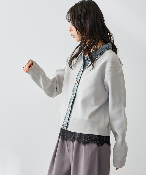 Anclear oui(アンクリアウィ)の「スポンディッシュデニム切替カーディガン(カーディガン/ボレロ・レディース・LT.Gray/サックスブルー系/PINK/Navy・F)」の6枚目の写真
