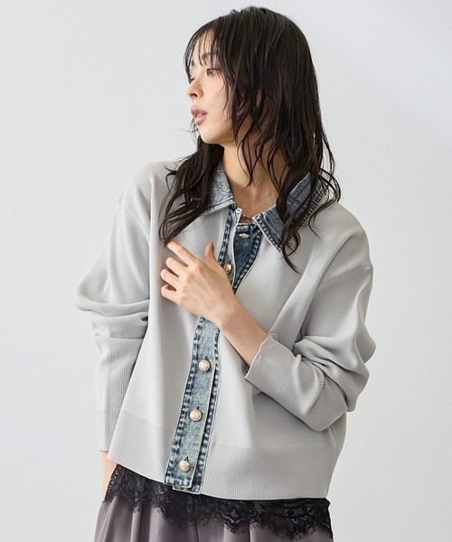 Anclear oui(アンクリアウィ)の「スポンディッシュデニム切替カーディガン(カーディガン/ボレロ・レディース・LT.Gray/サックスブルー系/PINK/Navy・F)」の5枚目の写真