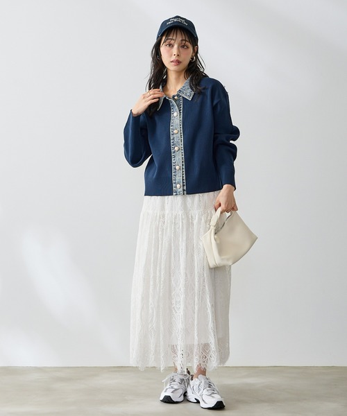 Anclear oui(アンクリアウィ)の「スポンディッシュデニム切替カーディガン(カーディガン/ボレロ・レディース・LT.Gray/サックスブルー系/PINK/Navy・F)」の16枚目の写真