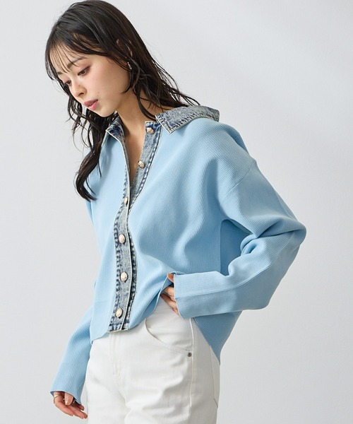 Anclear oui(アンクリアウィ)の「スポンディッシュデニム切替カーディガン(カーディガン/ボレロ・レディース・LT.Gray/サックスブルー系/PINK/Navy・F)」の19枚目の写真