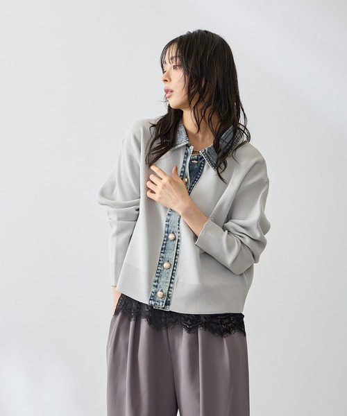 Anclear oui(アンクリアウィ)の「スポンディッシュデニム切替カーディガン(カーディガン/ボレロ・レディース・LT.Gray/サックスブルー系/PINK/Navy・F)」の21枚目の写真