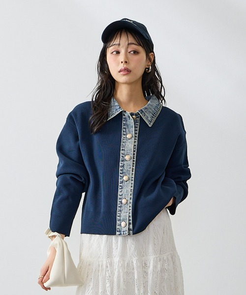 Anclear oui(アンクリアウィ)の「スポンディッシュデニム切替カーディガン(カーディガン/ボレロ・レディース・LT.Gray/サックスブルー系/PINK/Navy・F)」の11枚目の写真