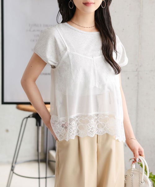 Petitle（プチレ）の「[ 低身長向けサイズ ] 2点セット レースキャミソール × フレンチTシャツ（Tシャツ/カットソー・レディース・ブラック系/ホワイト系・PM）」の17枚目の写真