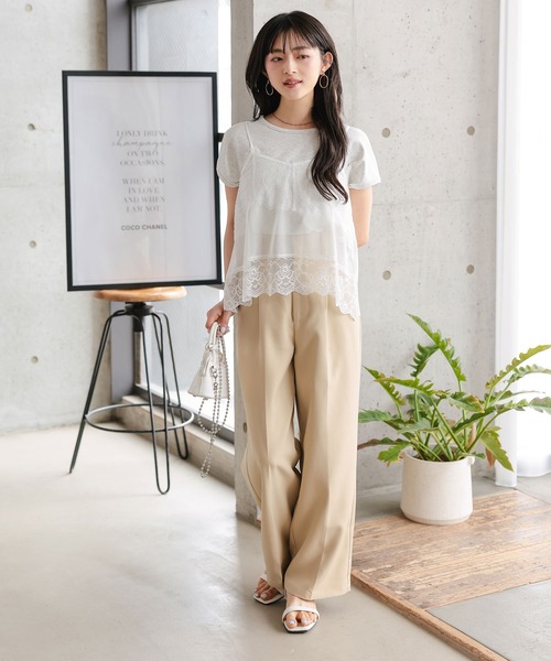 Petitle（プチレ）の「[ 低身長向けサイズ ] 2点セット レースキャミソール × フレンチTシャツ（Tシャツ/カットソー・レディース・ブラック系/ホワイト系・PM）」の18枚目の写真