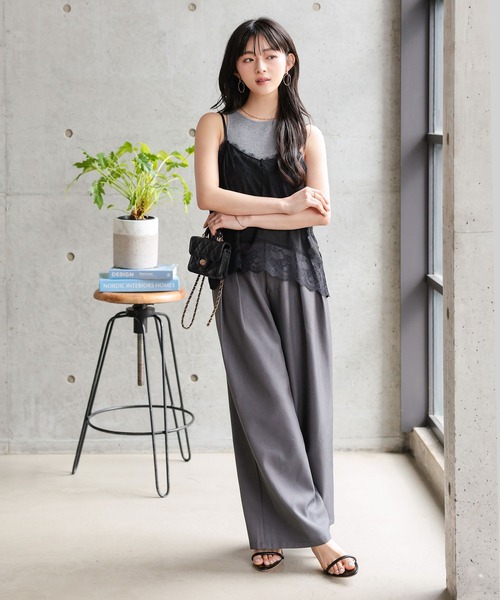 Petitle（プチレ）の「[ 低身長向けサイズ ] 2点セット レースキャミソール × フレンチTシャツ（Tシャツ/カットソー・レディース・ブラック系/ホワイト系・PM）」の6枚目の写真