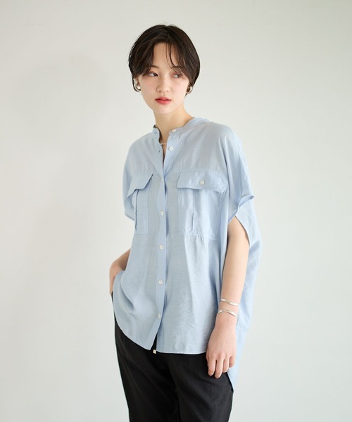 BAYFLOW（ベイフロー）の「[ショートとロングで選べる着丈]シアーワークシャツ（シャツ/ブラウス・レディース・ライトブルー/チャコールグレー/オフホワイト/ピンク・SMALL/MEDIUM）」の3枚目の写真