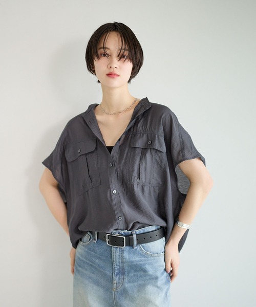 BAYFLOW（ベイフロー）の「[ショートとロングで選べる着丈]シアーワークシャツ（シャツ/ブラウス・レディース・ライトブルー/チャコールグレー/オフホワイト/ピンク・SMALL/MEDIUM）」の12枚目の写真