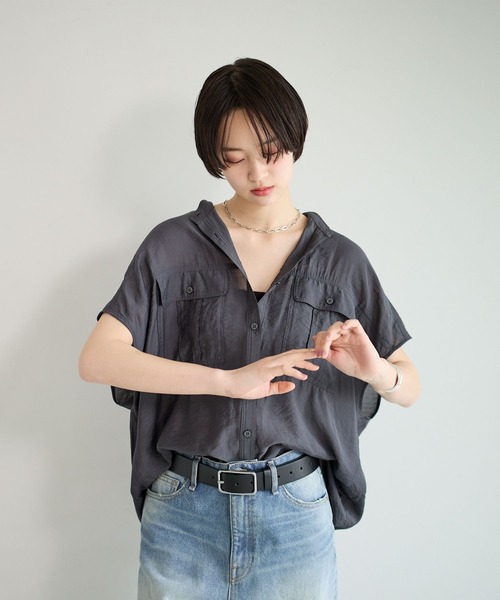BAYFLOW（ベイフロー）の「[ショートとロングで選べる着丈]シアーワークシャツ（シャツ/ブラウス・レディース・ライトブルー/チャコールグレー/オフホワイト/ピンク・SMALL/MEDIUM）」の13枚目の写真