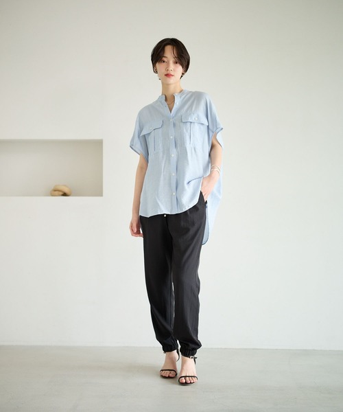 BAYFLOW（ベイフロー）の「[ショートとロングで選べる着丈]シアーワークシャツ（シャツ/ブラウス・レディース・ライトブルー/チャコールグレー/オフホワイト/ピンク・SMALL/MEDIUM）」の15枚目の写真