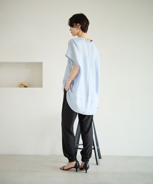 BAYFLOW（ベイフロー）の「[ショートとロングで選べる着丈]シアーワークシャツ（シャツ/ブラウス・レディース・ライトブルー/チャコールグレー/オフホワイト/ピンク・SMALL/MEDIUM）」の16枚目の写真