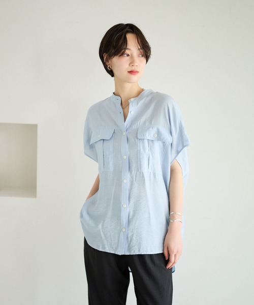 BAYFLOW（ベイフロー）の「[ショートとロングで選べる着丈]シアーワークシャツ（シャツ/ブラウス・レディース・ライトブルー/チャコールグレー/オフホワイト/ピンク・SMALL/MEDIUM）」の18枚目の写真