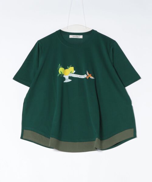 SUPER HAKKA(スーパーハッカ)の「SUPER HAKKA×マツモトヨーコ 30/-天竺「レモンの島へ」プリント+刺繍Tシャツ(Tシャツ/カットソー・レディース・オフホワイト/グレー/グリーン・FREE)」の3枚目の写真