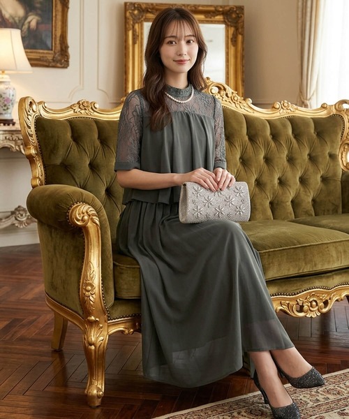 Cinderella(シンデレラ)の「ドレス ロングドレス パーティードレス 結婚式 ドレス ワンピース ロングワンピース フォーマル 謝恩会 成人式 二次会 同窓会 マキシ丈(ドレス・レディース・ダークグレー/ネイビー/ブラック・LARGE/MEDIUM/X-LARGE)」の2枚目の写真