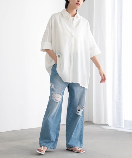 for/c(フォーシー)の「ドライオーバーシャツ【サスティナブル】(シャツ/ブラウス・レディース・オフホワイト/チャコール・M/L)」の4枚目の写真