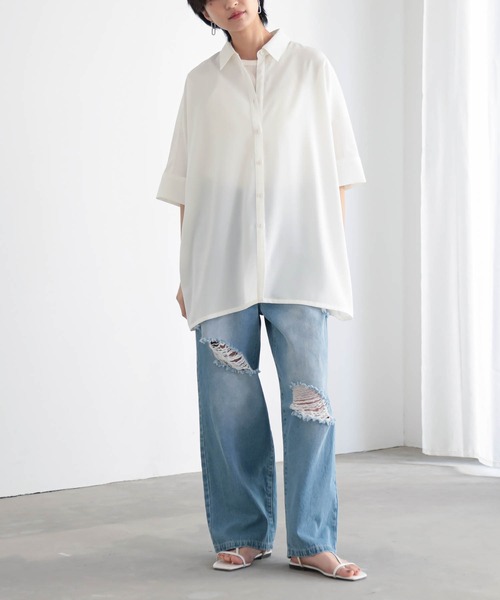 for/c(フォーシー)の「ドライオーバーシャツ【サスティナブル】(シャツ/ブラウス・レディース・オフホワイト/チャコール・M/L)」の5枚目の写真