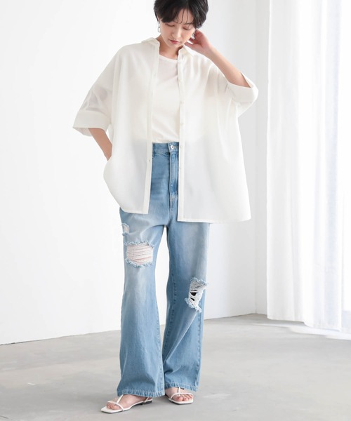 for/c(フォーシー)の「ドライオーバーシャツ【サスティナブル】(シャツ/ブラウス・レディース・オフホワイト/チャコール・M/L)」の6枚目の写真
