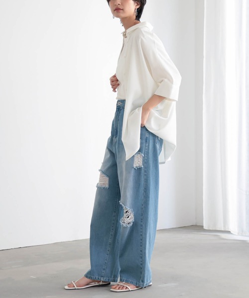 for/c(フォーシー)の「ドライオーバーシャツ【サスティナブル】(シャツ/ブラウス・レディース・オフホワイト/チャコール・M/L)」の8枚目の写真