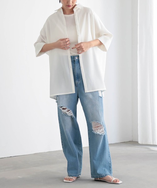 for/c(フォーシー)の「ドライオーバーシャツ【サスティナブル】(シャツ/ブラウス・レディース・オフホワイト/チャコール・M/L)」の9枚目の写真