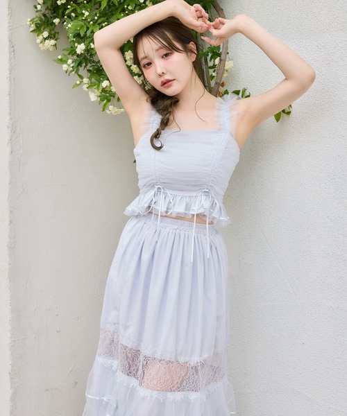 one after another NICE CLAUP(ワンアフターアナザーナイスクラップ)の「【Tulle Collection】チュールビスチェ(タンクトップ・レディース・アイボリー/ブラック/サックスブルー・FREE)」の22枚目の写真