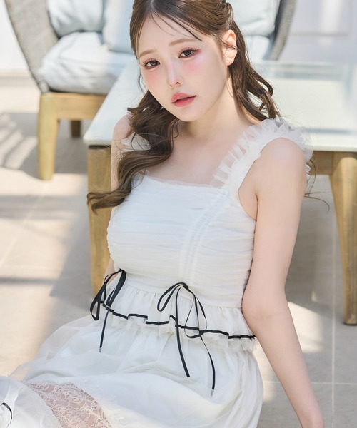 one after another NICE CLAUP(ワンアフターアナザーナイスクラップ)の「【Tulle Collection】チュールビスチェ(タンクトップ・レディース・アイボリー/ブラック/サックスブルー・FREE)」の18枚目の写真